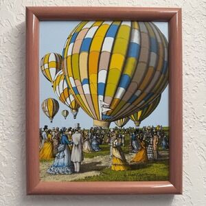 Vintage Hot Air Balloons Framed Wall Art H. Hargrove Serigraph Print Silk Screen